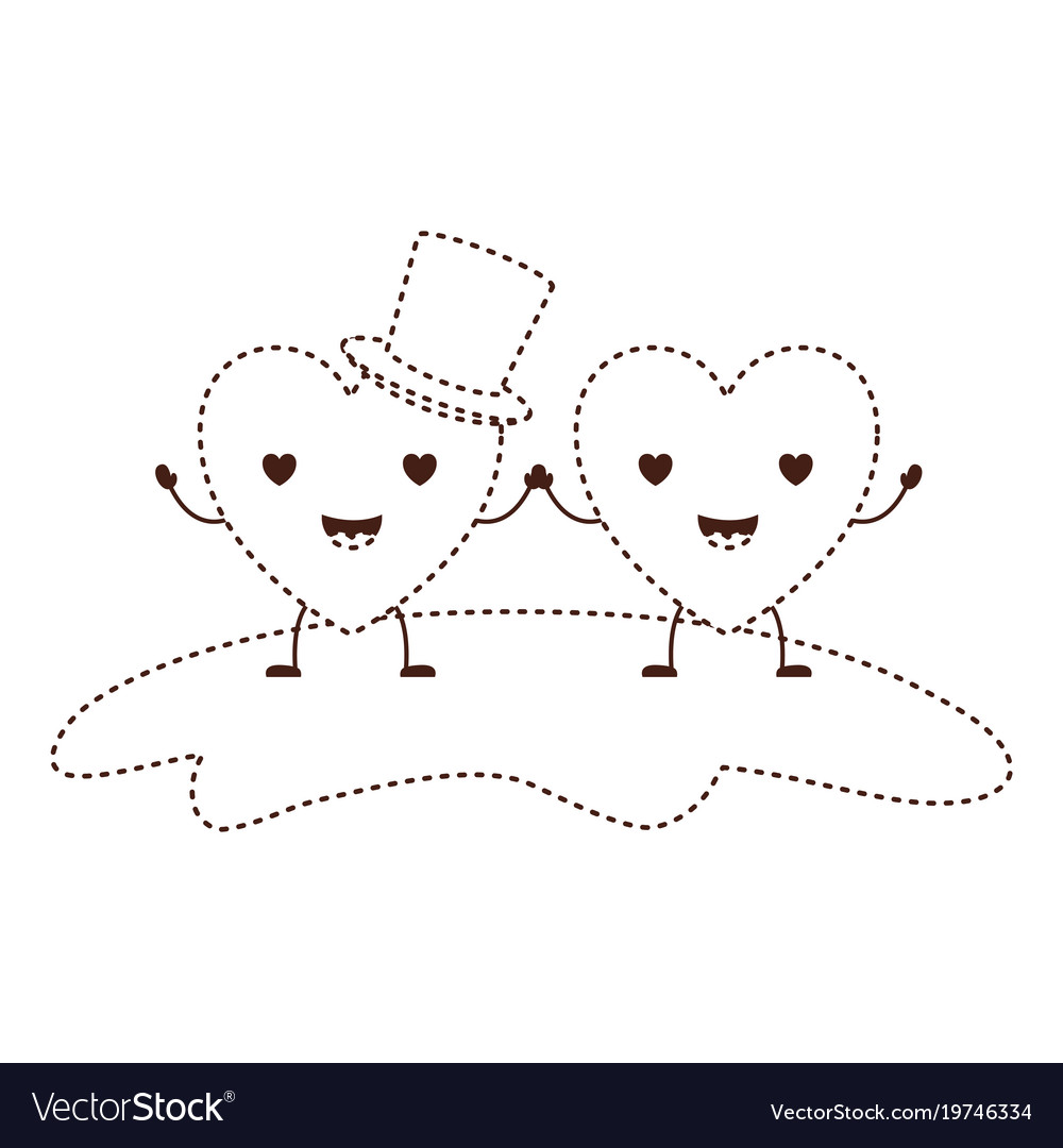 Couple heart character kawaii holding hands