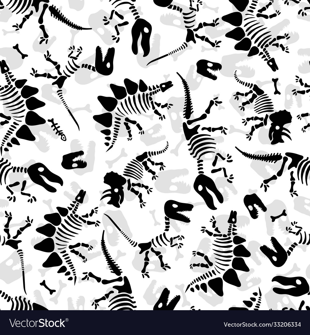 Dinosaur skeleton and fossils seamless pattern vector image Dinosaur skeleton and fossils seamless pattern