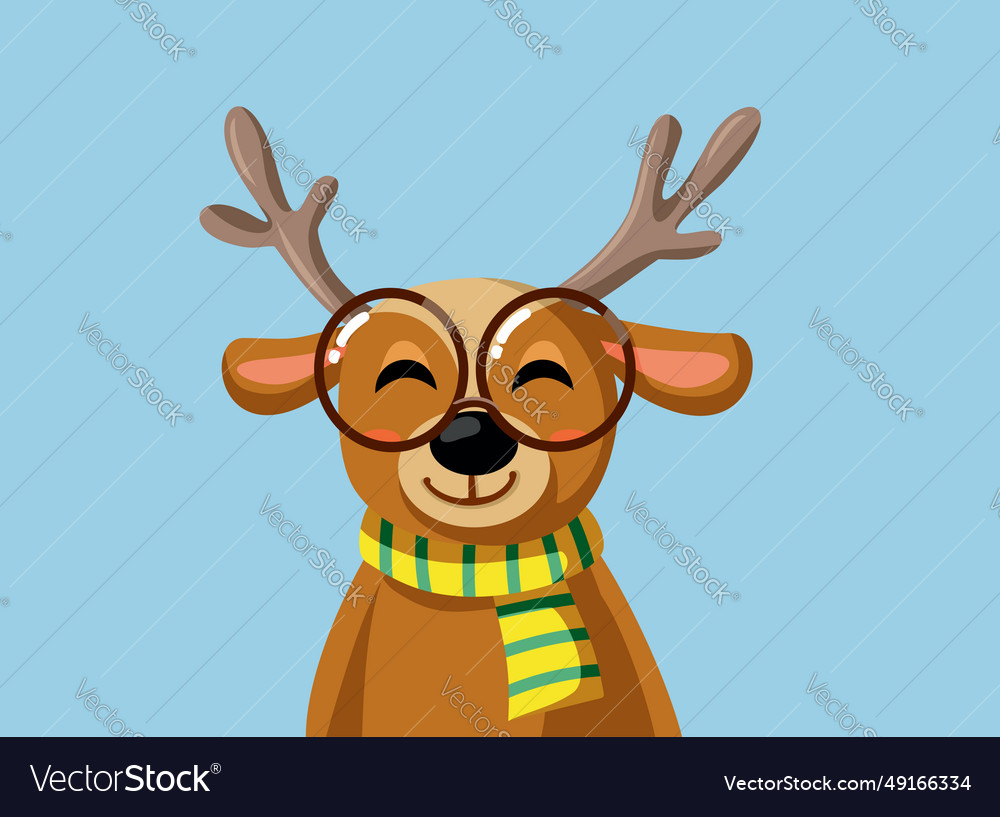 Happy reindeer wearing glasses celebrating