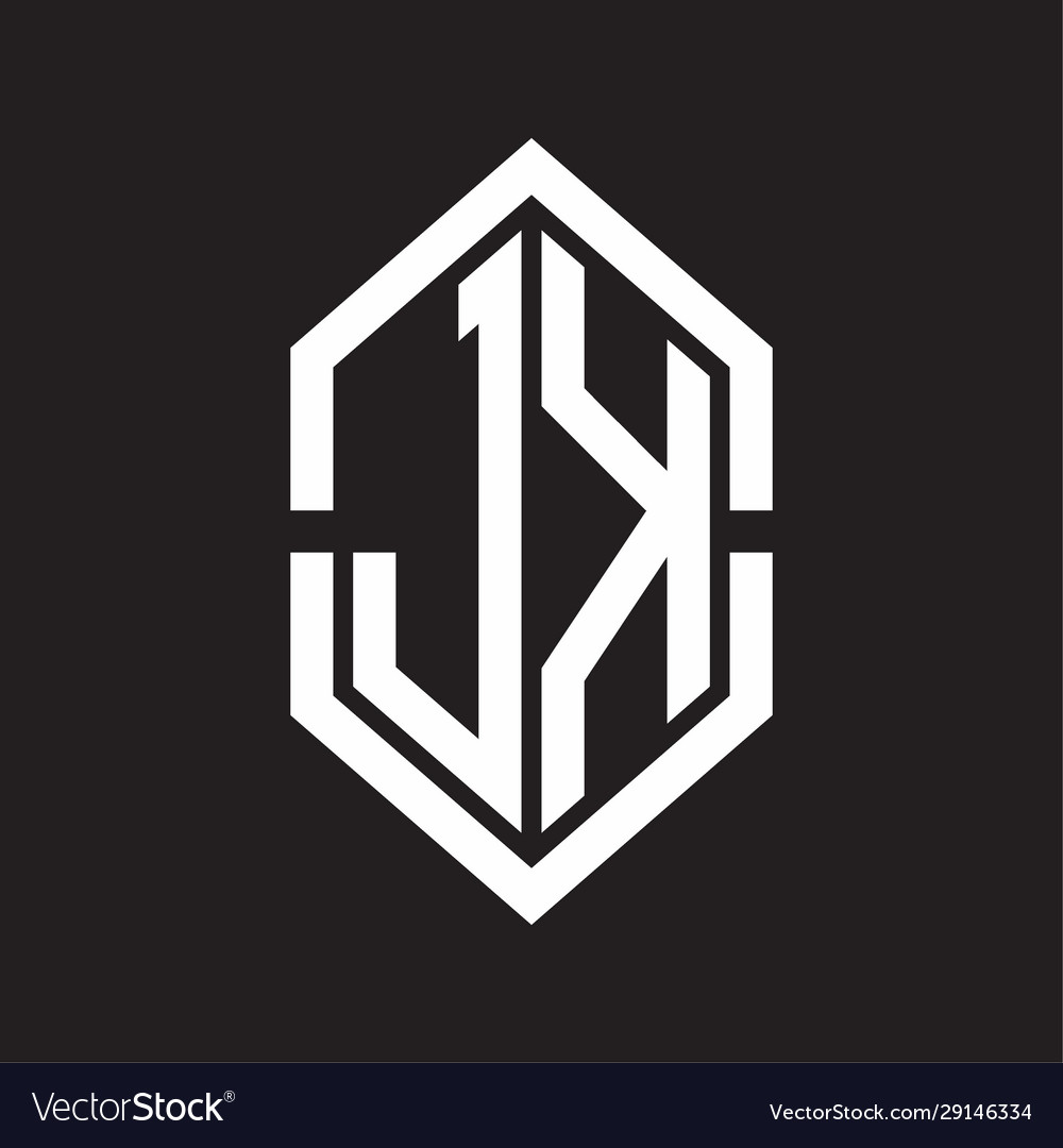 Jk logo monogram with hexagon shape and outline