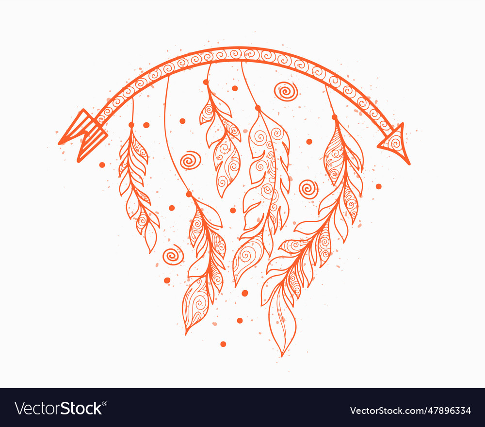 Line style boho arrow and feather background
