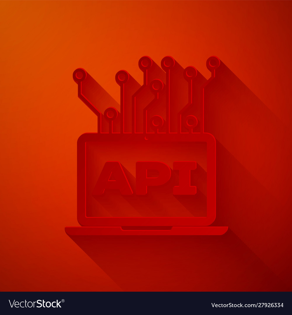 Paper cut computer api interface icon isolated vector image Paper cut computer api interface icon isolated