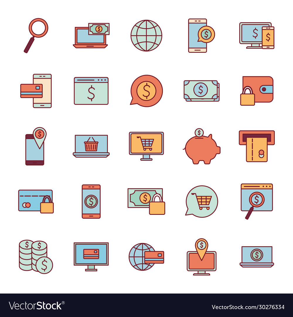 Payments online line and fill style icon set