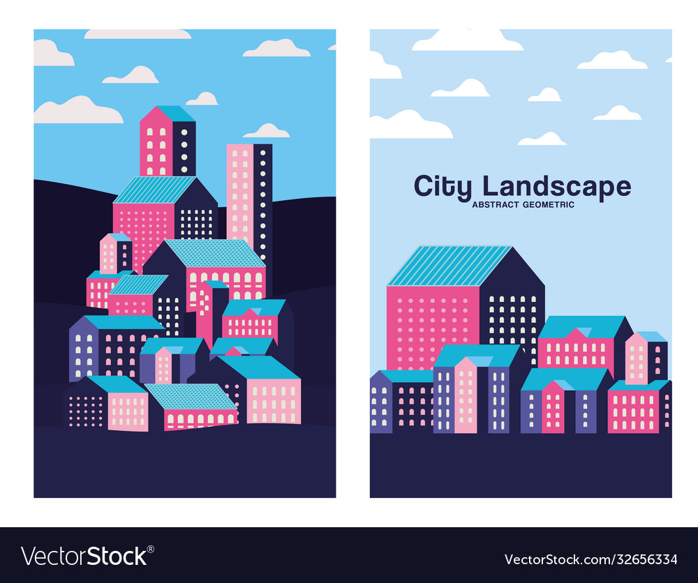 Pink purple and blue city buildings landscape Vector Image