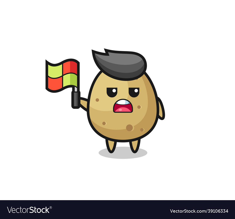 Potato character as line judge putting the flag up vector image Potato character as line judge putting the flag up