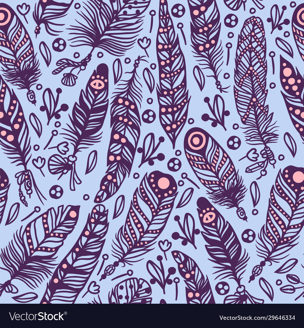 Seamless pattern with feathers in boho style vector image Seamless pattern with feathers in boho style