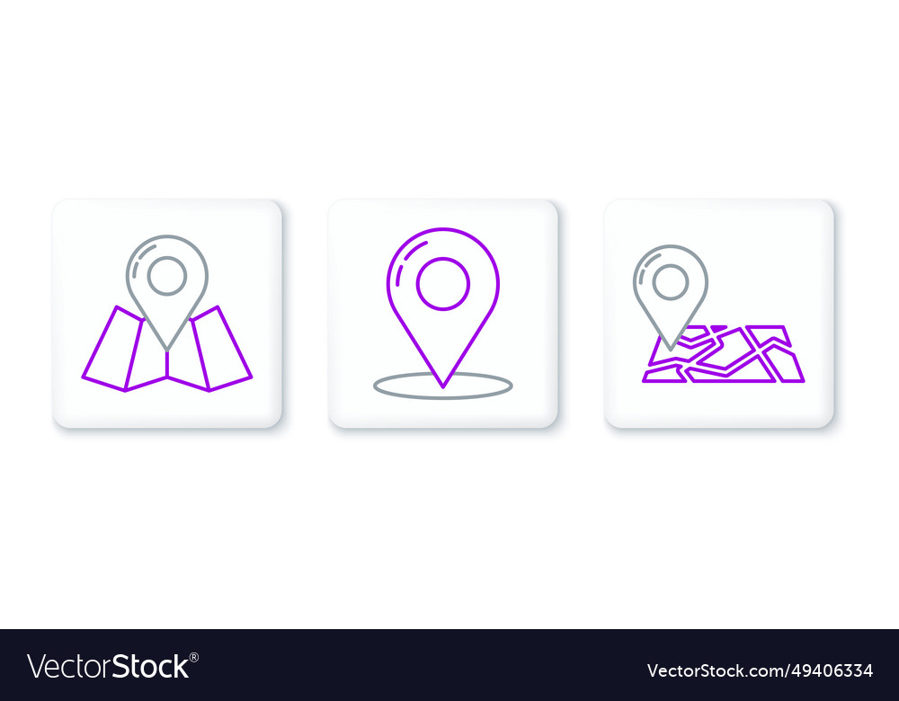 Set line folded map with location marker vector image Set line folded map with location marker