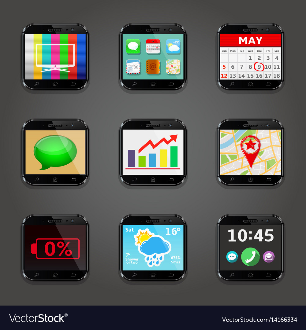 Set of app icons in mobile phone style