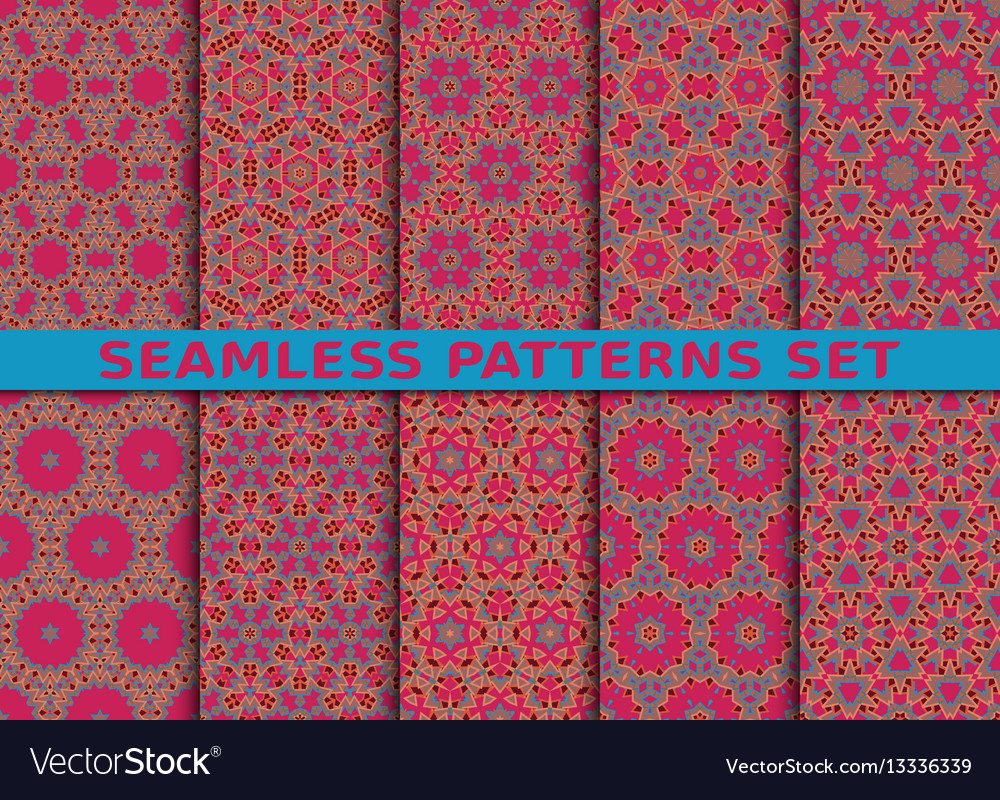 Beautiful colorful seamless patterns set vector image Beautiful colorful seamless patterns set