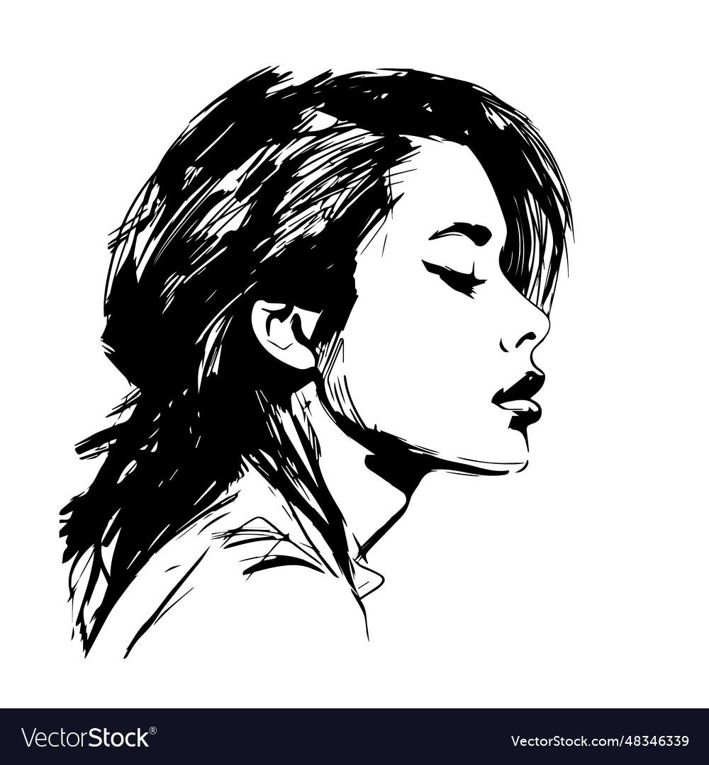 Black and white female portrait Royalty Free Vector Image