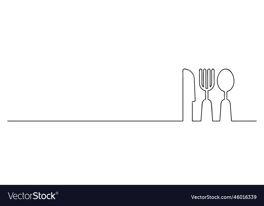 Eating utensils one line art knife fork spoon