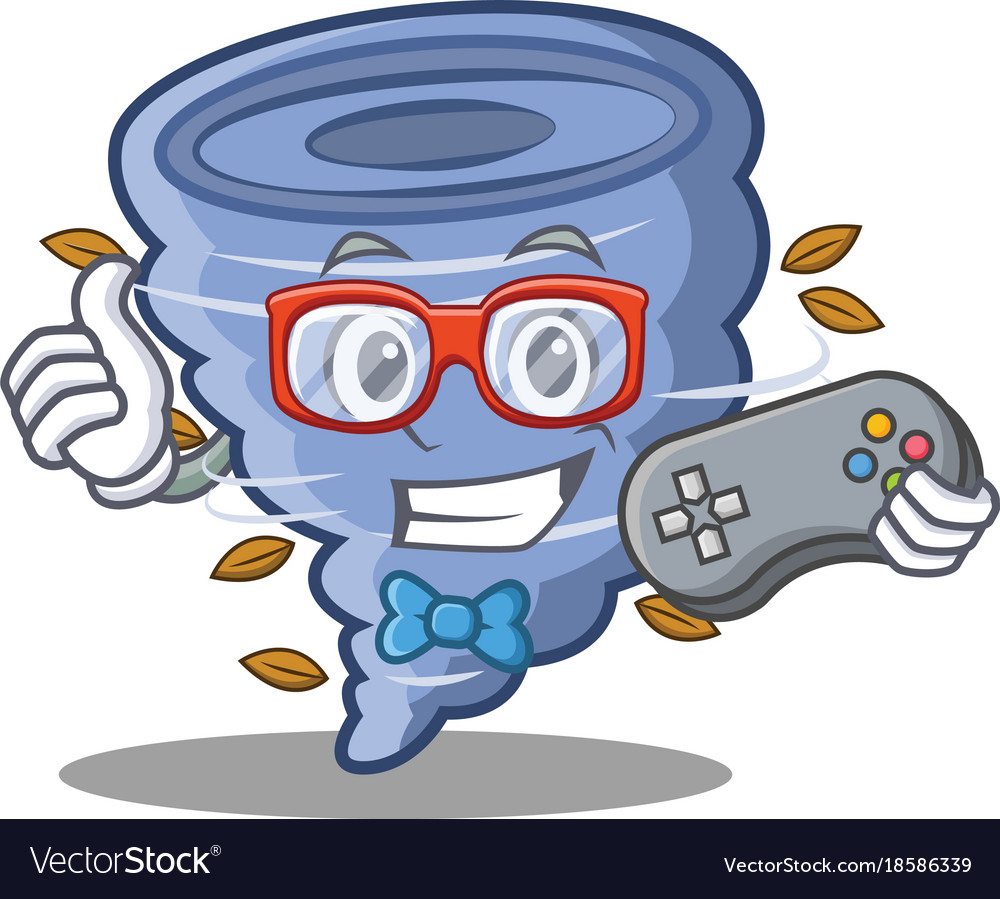 Gamer tornado character cartoon style