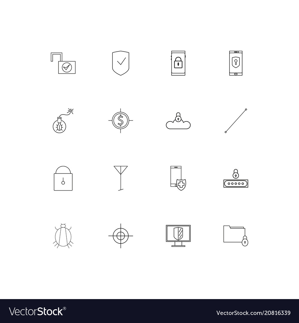 Internet security linear thin icons set outlined