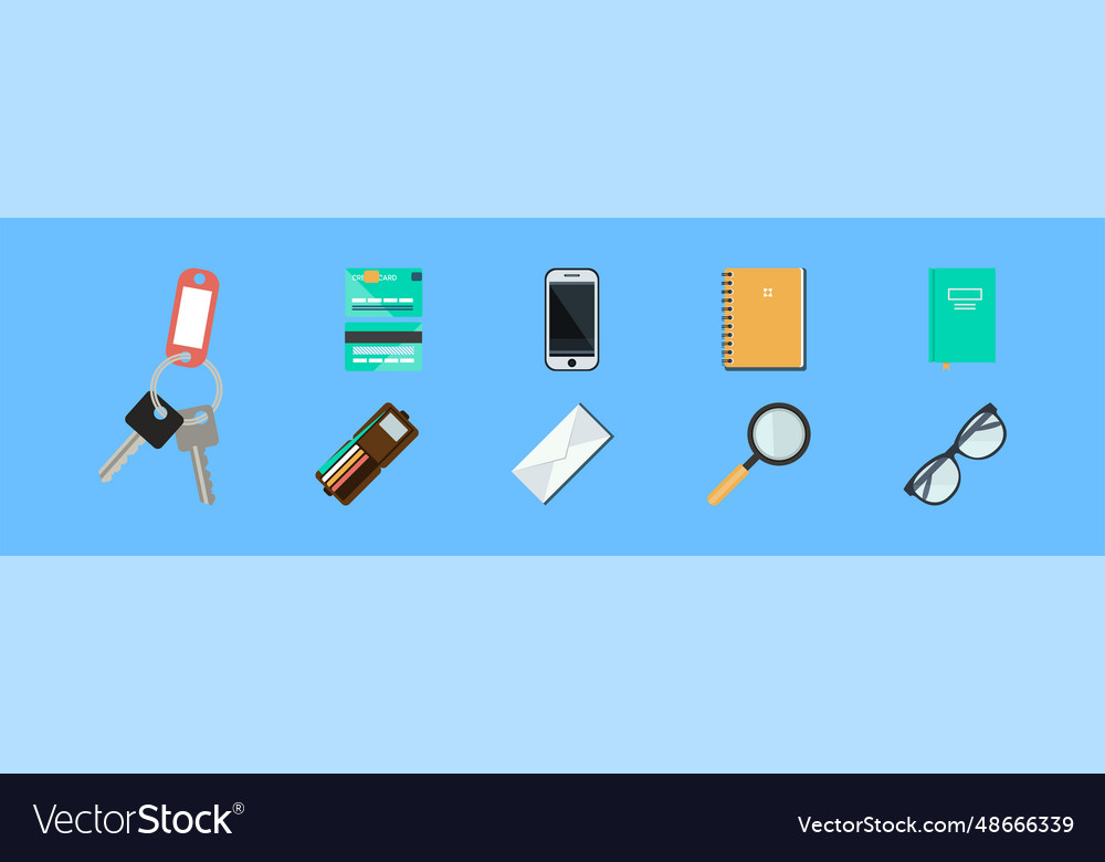Office object and business workflow items on blue vector image Office object and business workflow items on blue