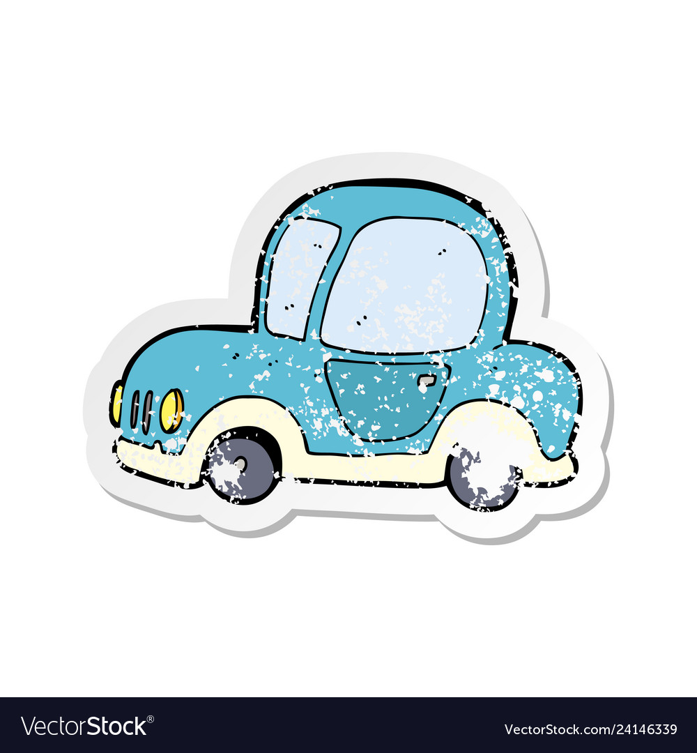 Retro distressed sticker of a cartoon car