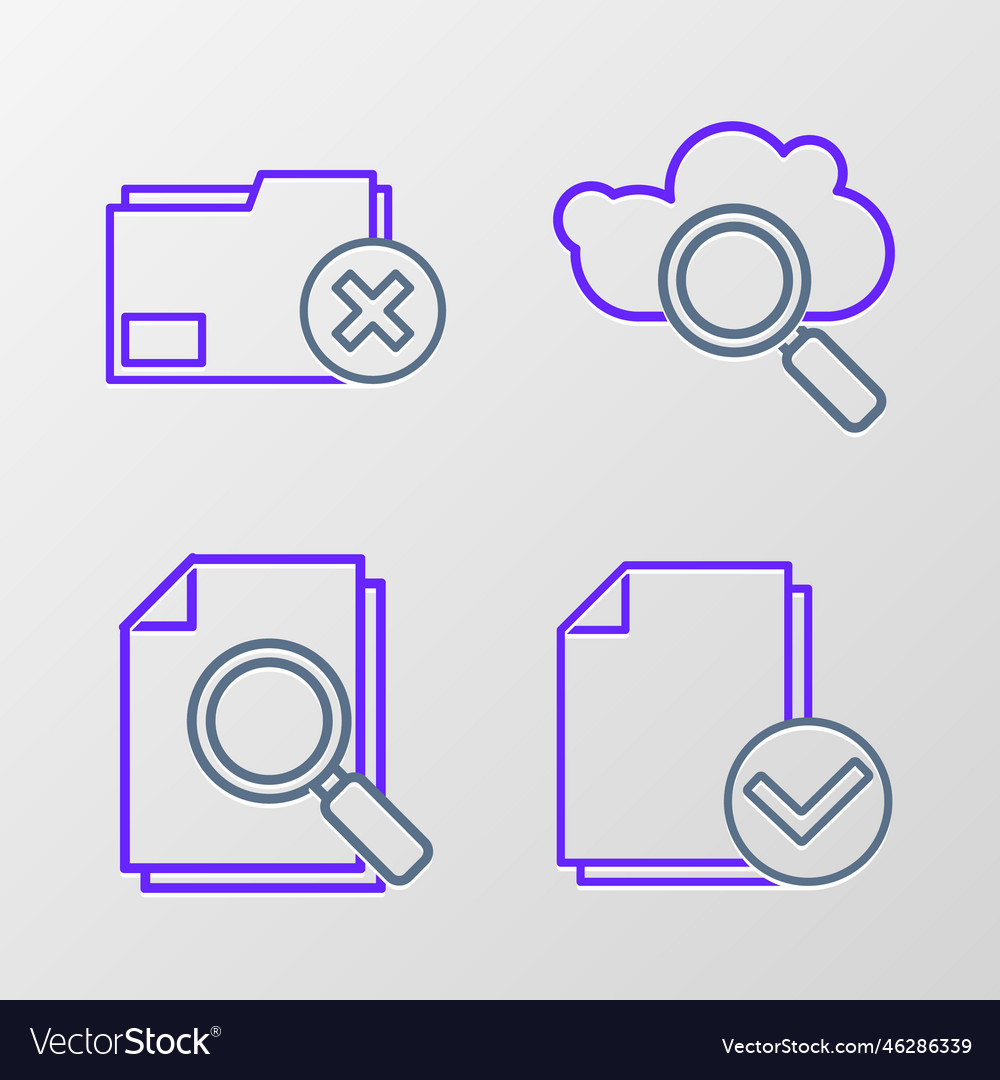 Set line document and check mark with search vector image Set line document and check mark with search