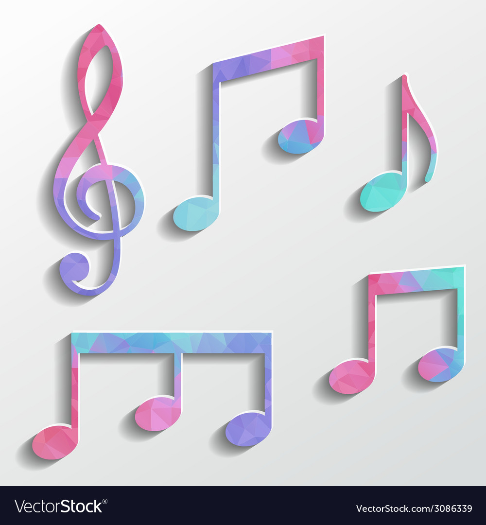 Set of music icons with triangles texture