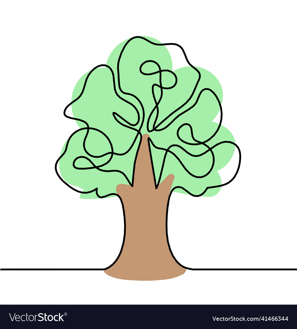 Abstract color tree as line drawing on the white