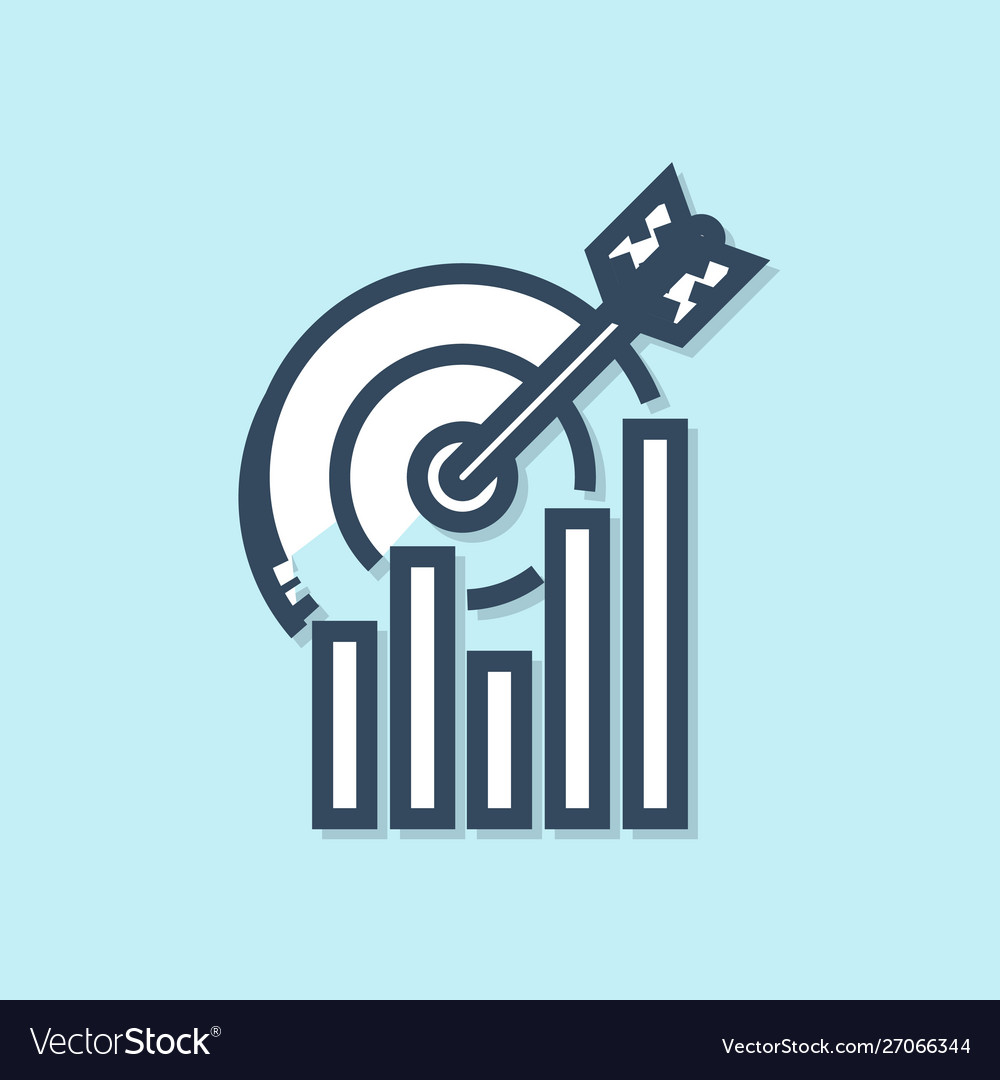Blue line target with graph chart icon isolated vector image Blue line target with graph chart icon isolated