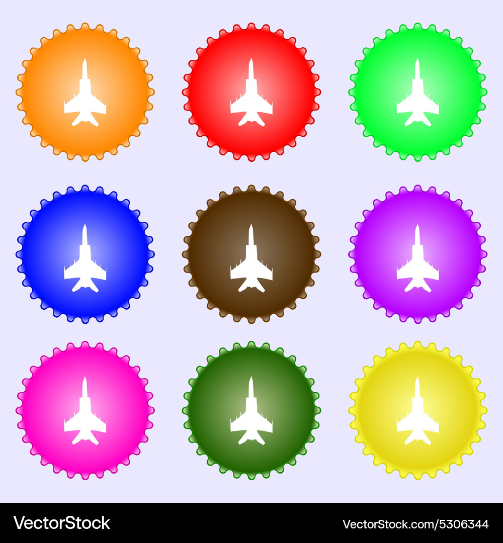 Fighter icon sign a set nine different colored Vector Image
