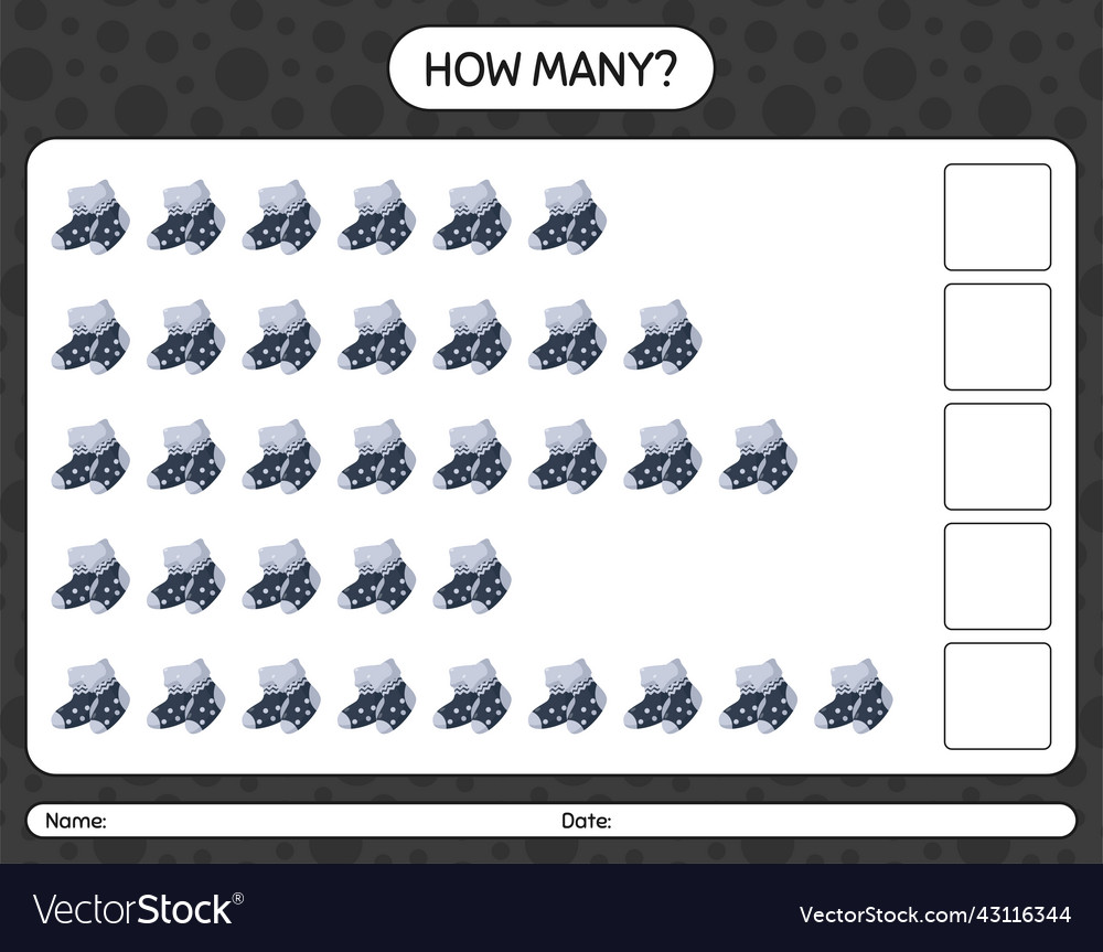 How many counting game with sock worksheet vector image How many counting game with sock worksheet