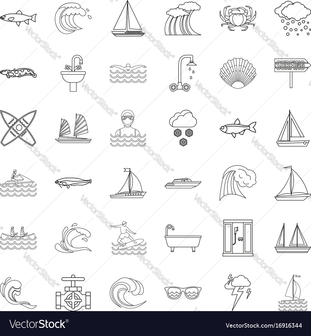 Ocean Icons Set Outline Style Royalty Free Vector Image