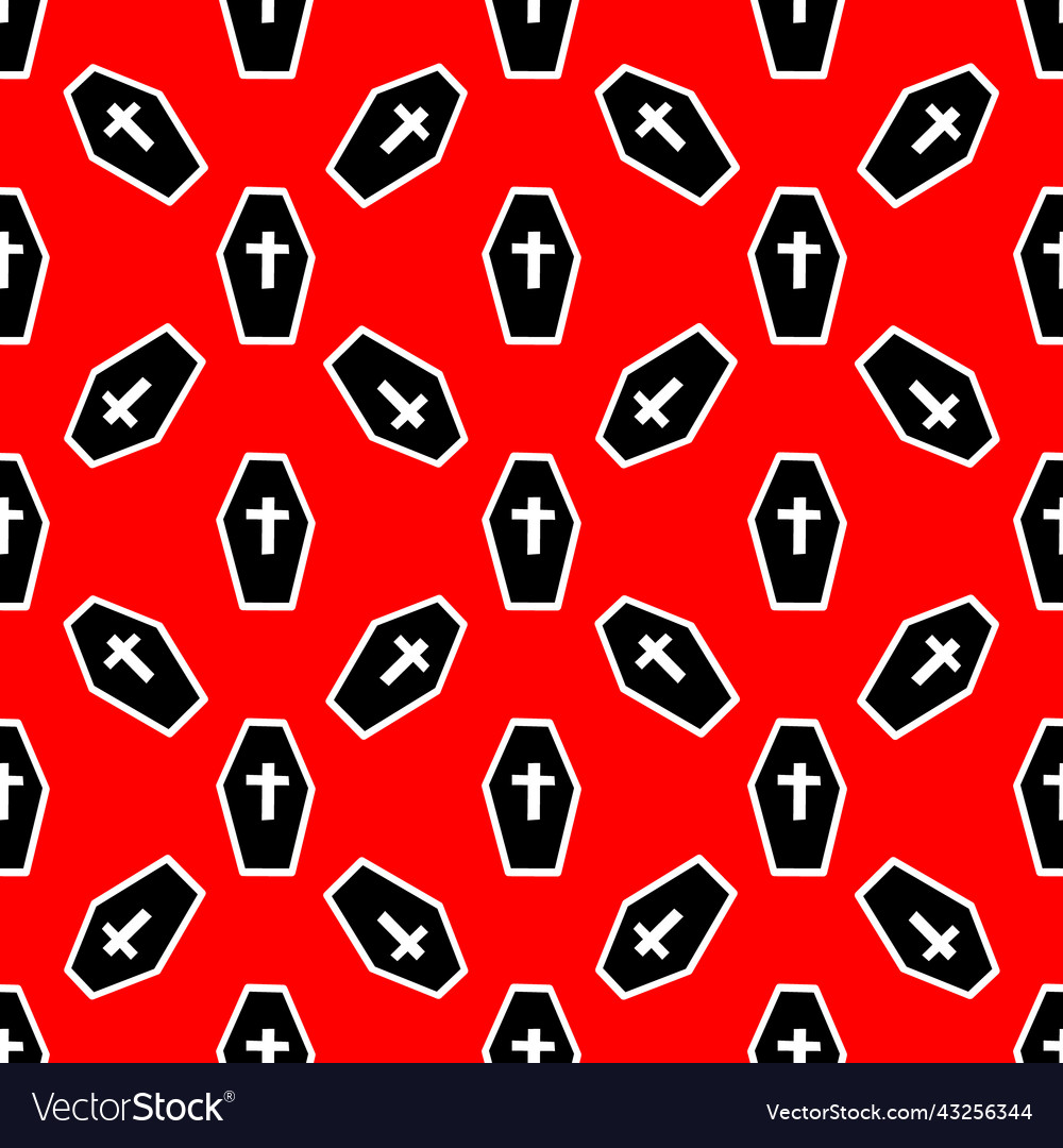 Pattern with coffins and on a red backdrop Vector Image Pattern with coffins and on a red backdrop