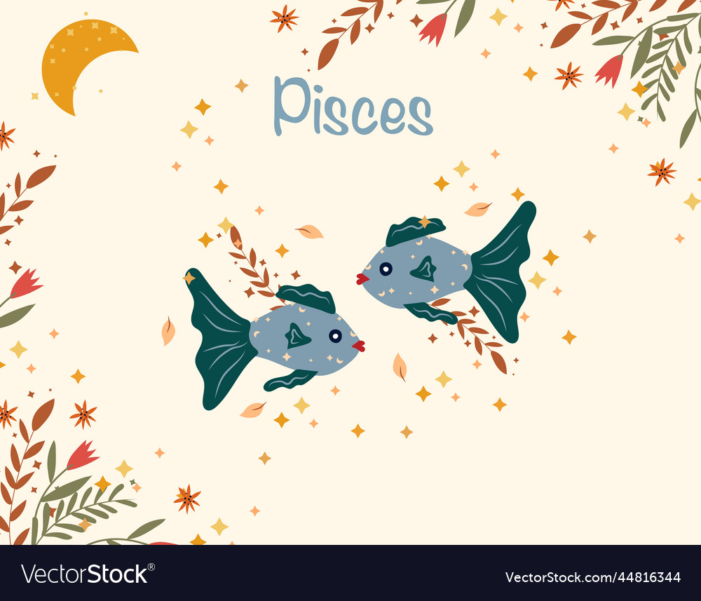 Pisces zodiac sign cute banner with stars Vector Image