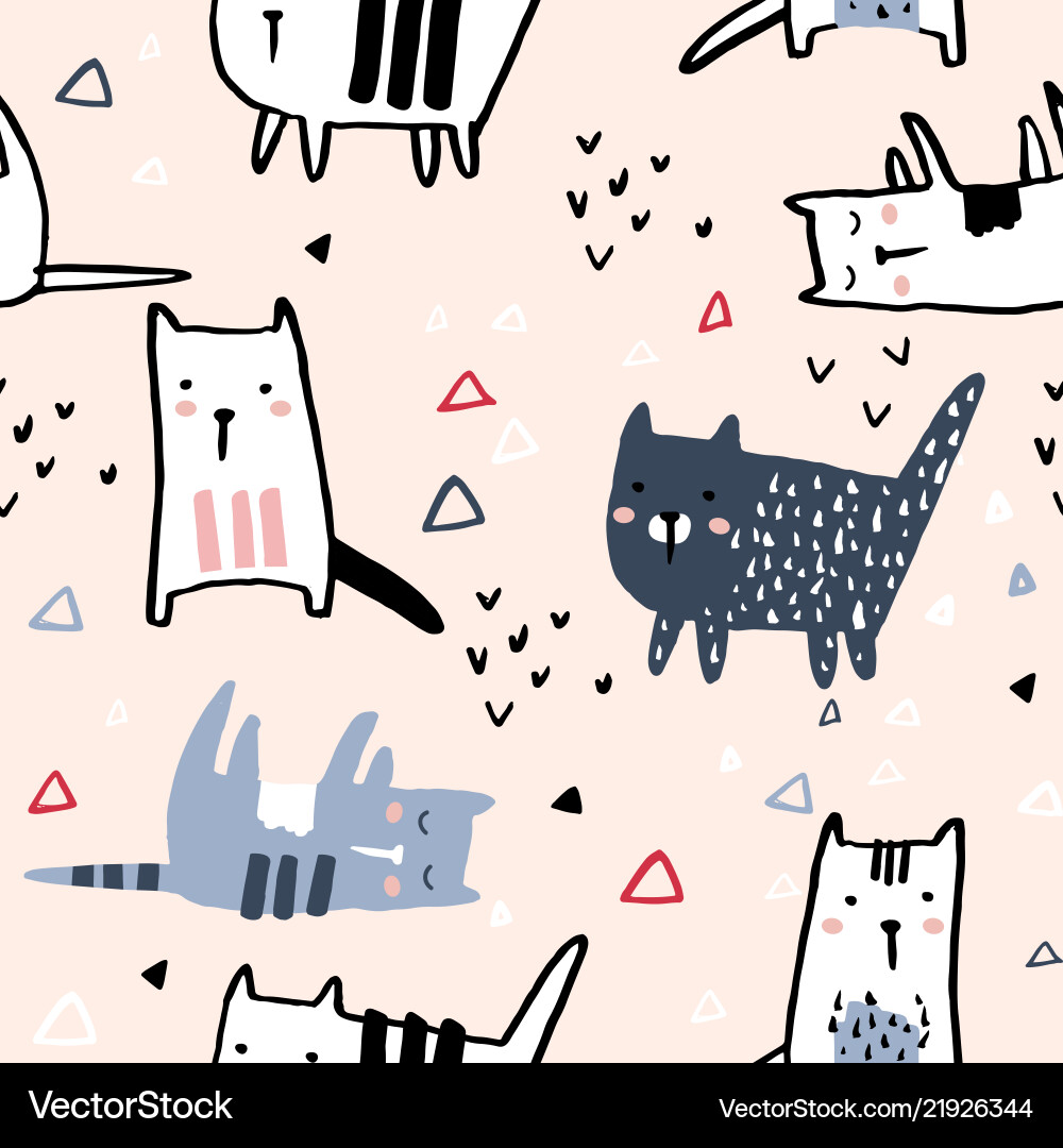 Seamless pattern with hand drawn cats Royalty Free Vector