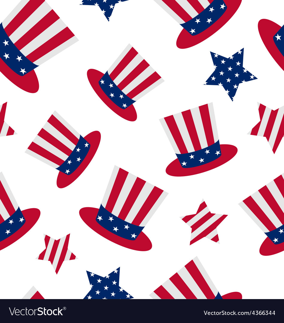 Seamless pattern with uncle sams top hat and stars