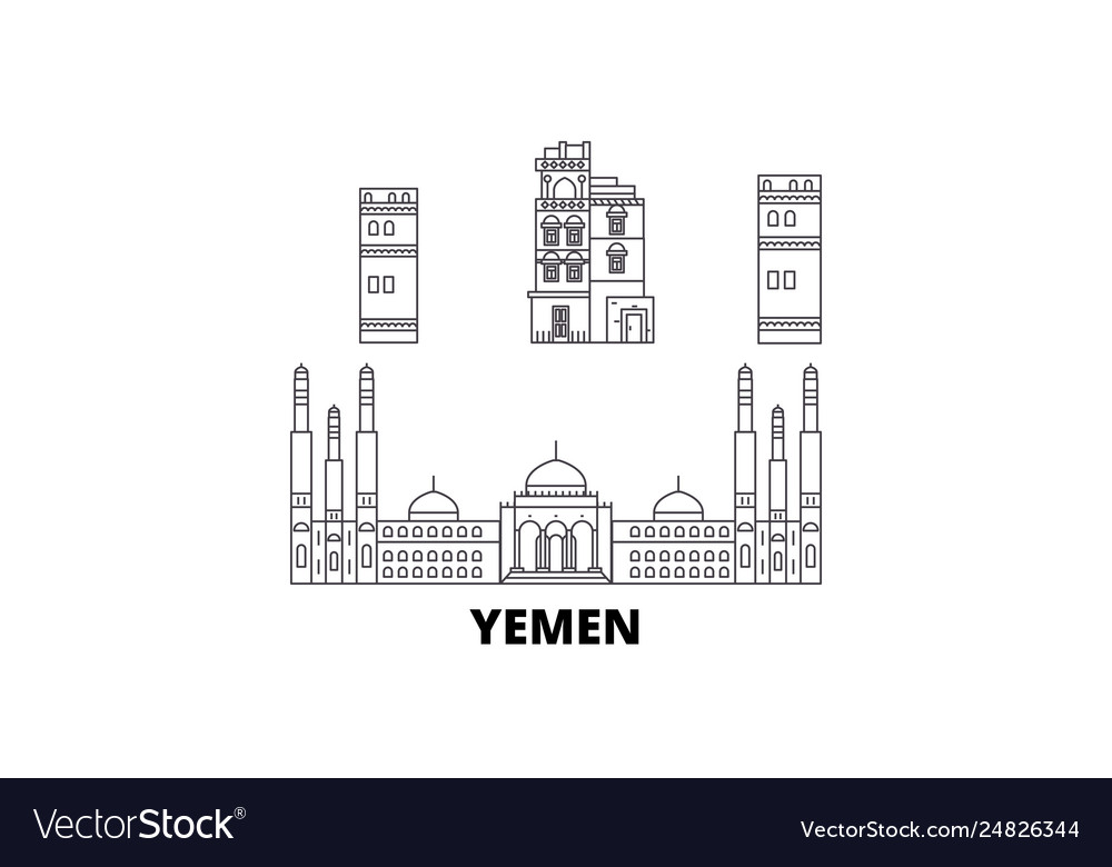 Yemen sanaa line travel skyline set vector image Yemen sanaa line travel skyline set
