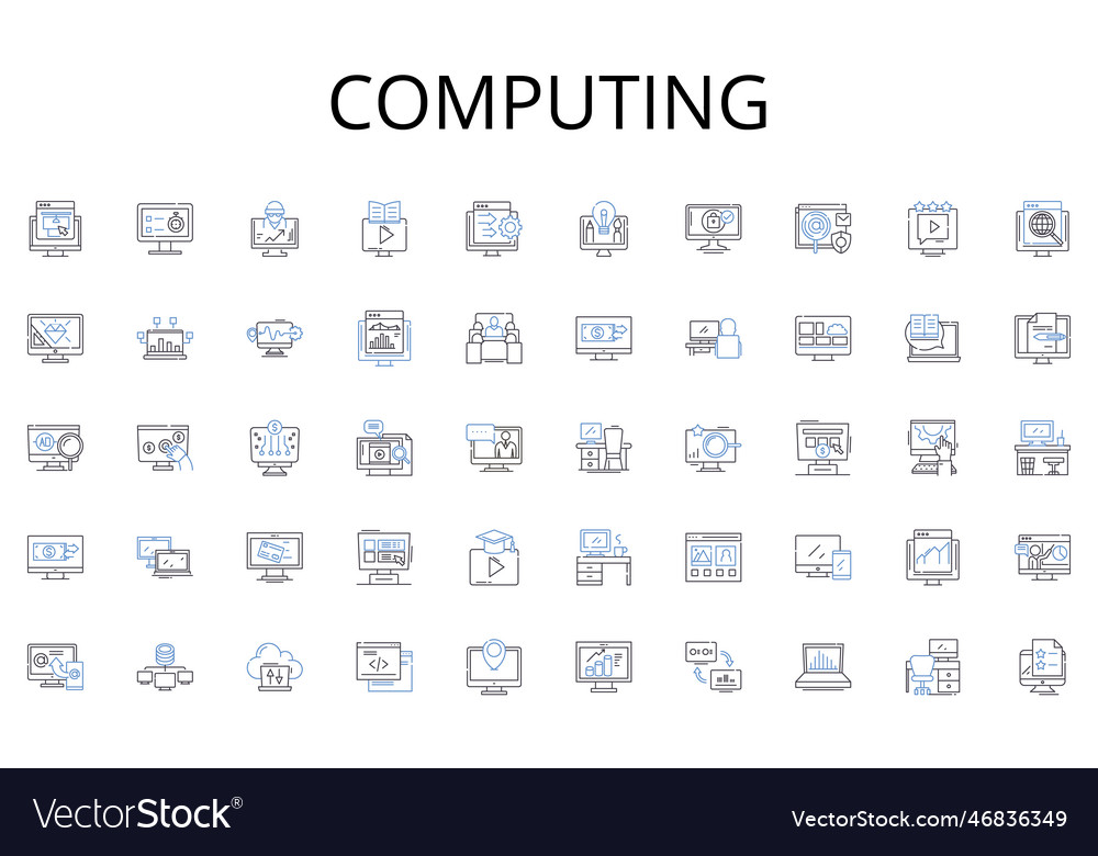 Computing line icons collection learning Vector Image Computing line icons collection learning