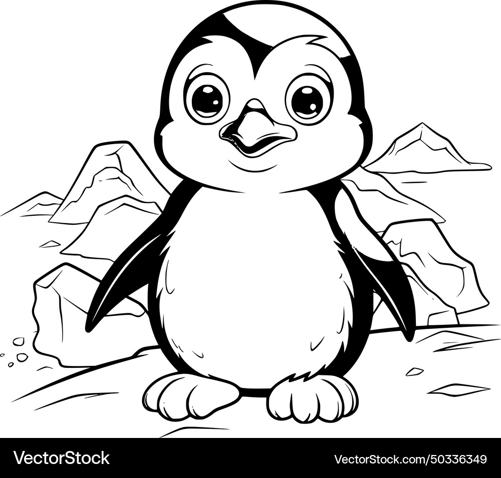 Cute penguin coloring page drawing for kids Vector Image