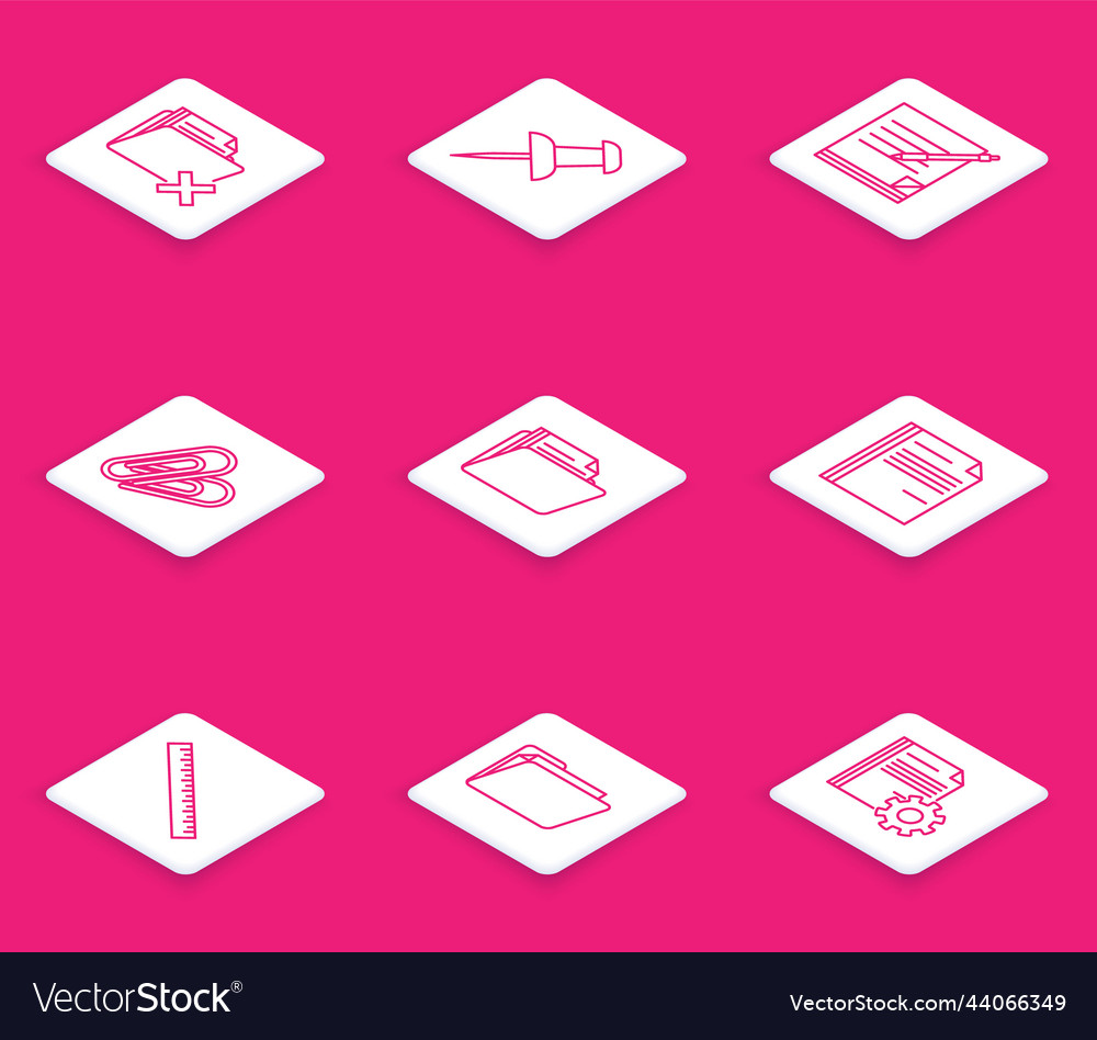 Set line delete folder push pin blank notebook vector image Set line delete folder push pin blank notebook