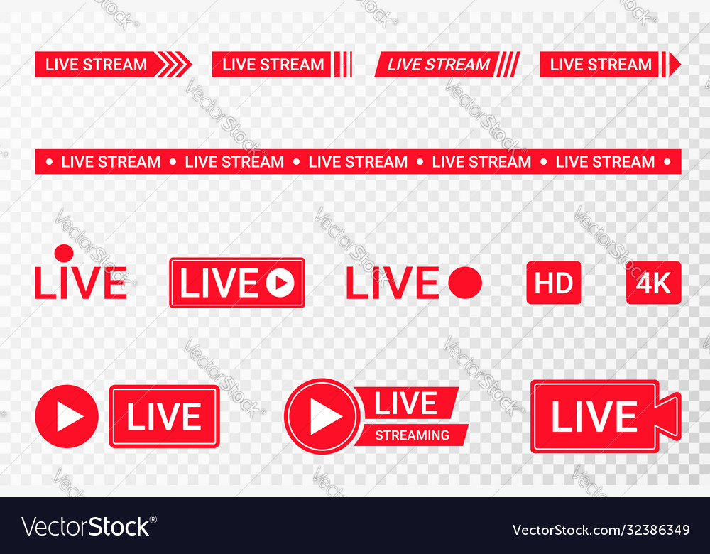 Set live streaming icons red symbols vector image Set live streaming icons red symbols