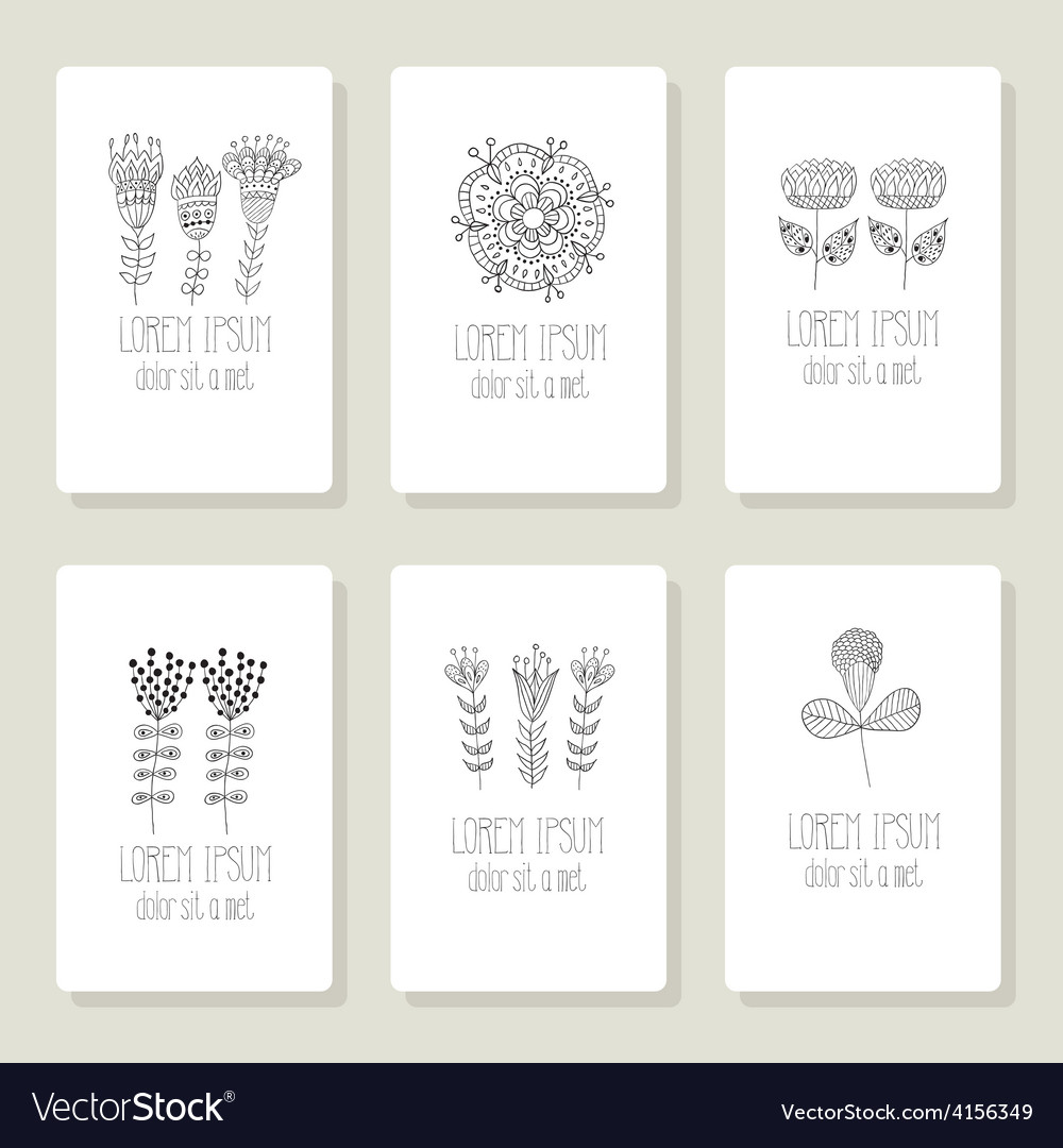 Set of cards invitation with hand drawn floral