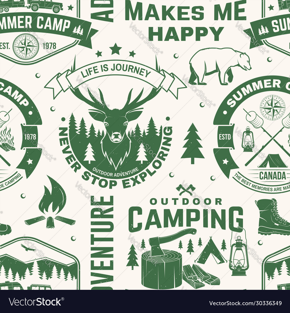 Set outdoor adventure seamless pattern Royalty Free Vector