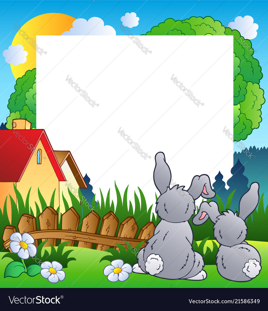 Spring frame with two rabbits vector image Spring frame with two rabbits