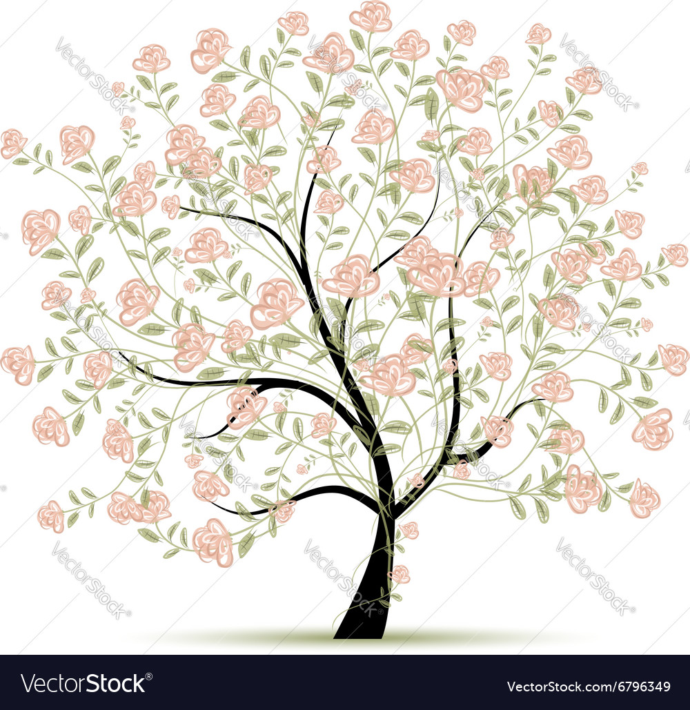 Spring tree with roses for your design