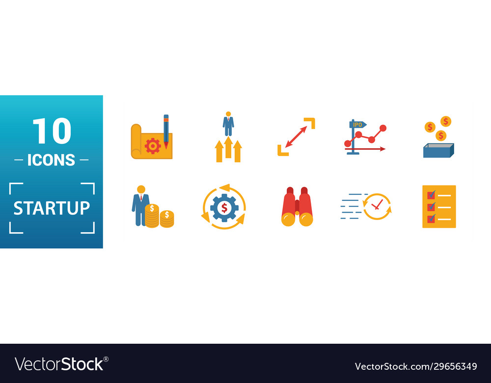 Startup icon set include creative elements goal