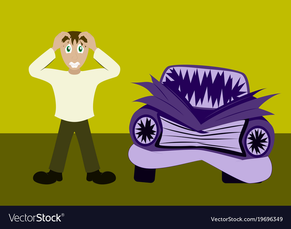Worried driver with his breakdown car flat Vector Image