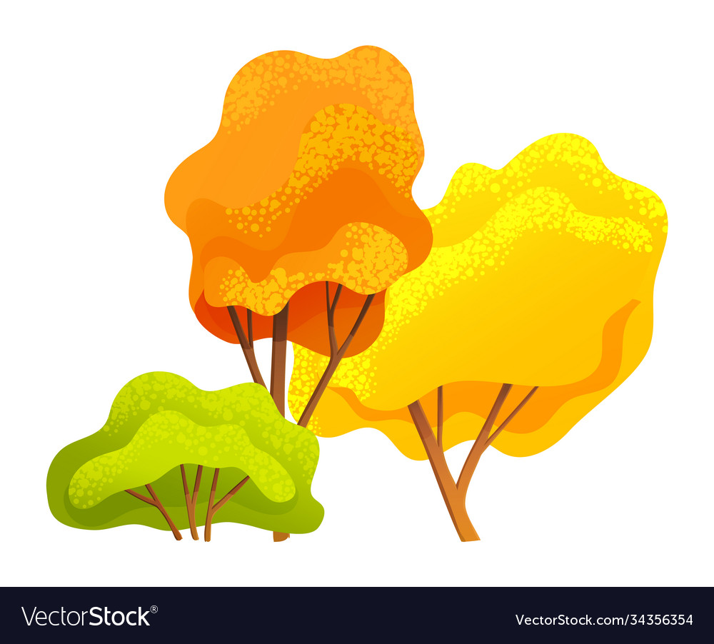Autumn tree different sizes and forms trees