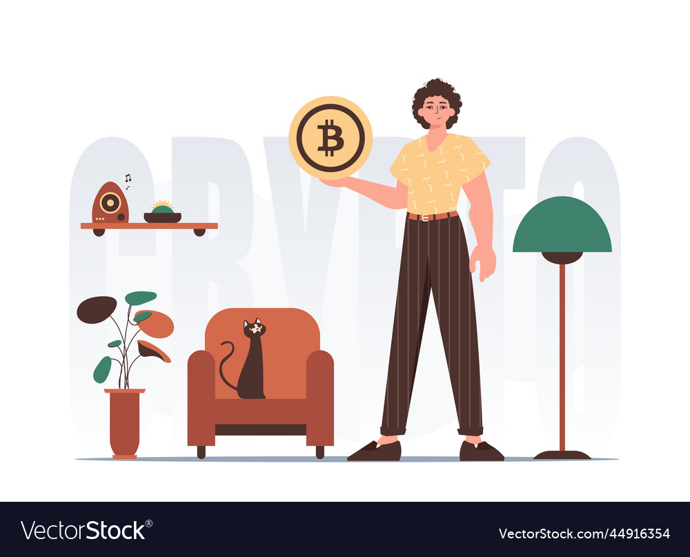 Concept of mining and extraction bitcoin a man Vector Image Concept of mining and extraction bitcoin a man