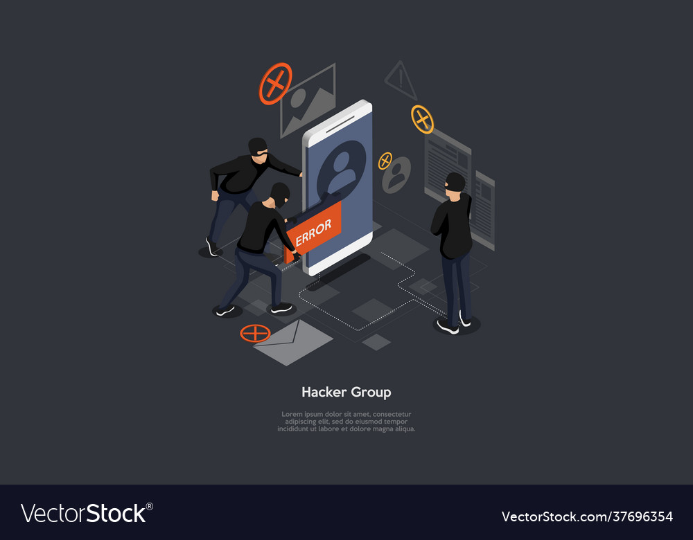 Conceptual on hacker group idea vector image Conceptual on hacker group idea