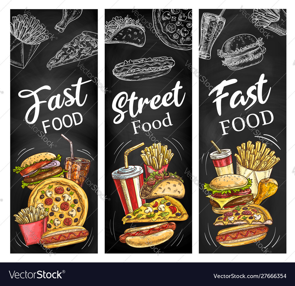 Fast food burgers hot dogs soda drink and pizza Vector Image