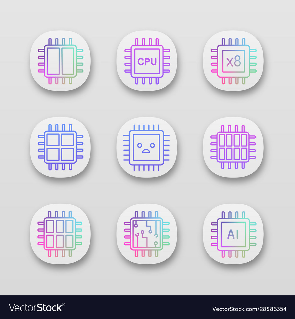 Processors app icons set vector image Processors app icons set