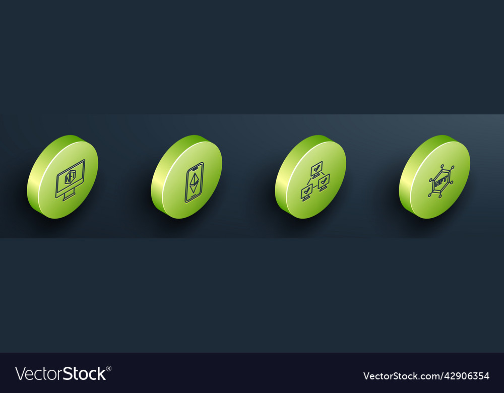 Set isometric line monitor with art store app vector image Set isometric line monitor with art store app