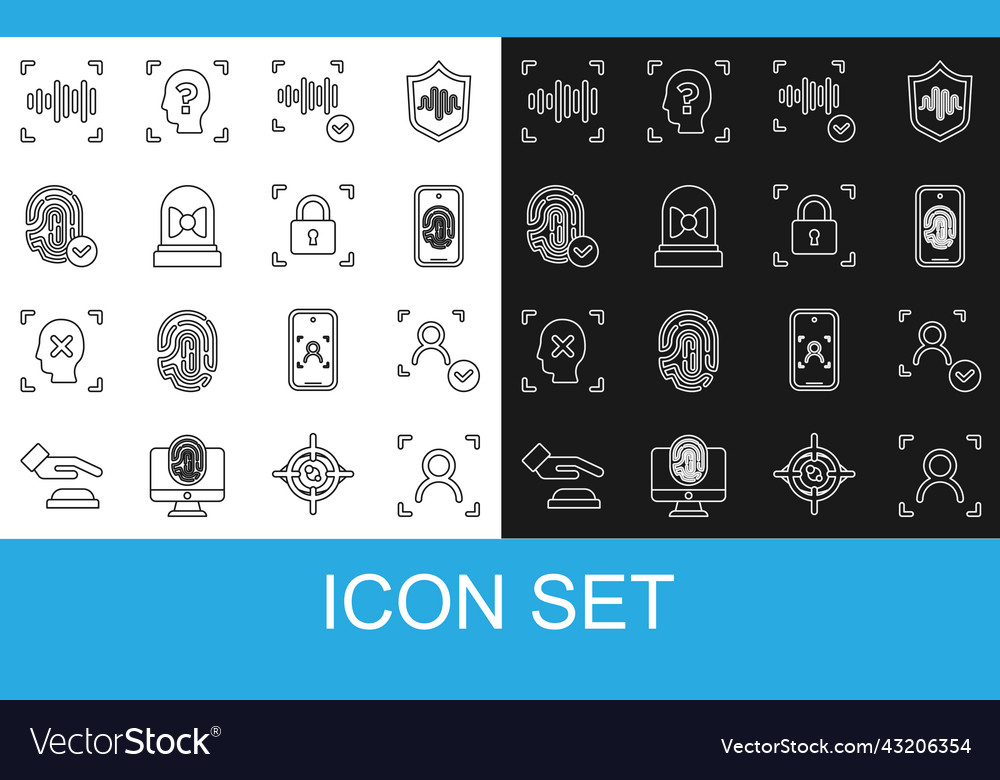 Set line face recognition mobile with fingerprint vector image Set line face recognition mobile with fingerprint