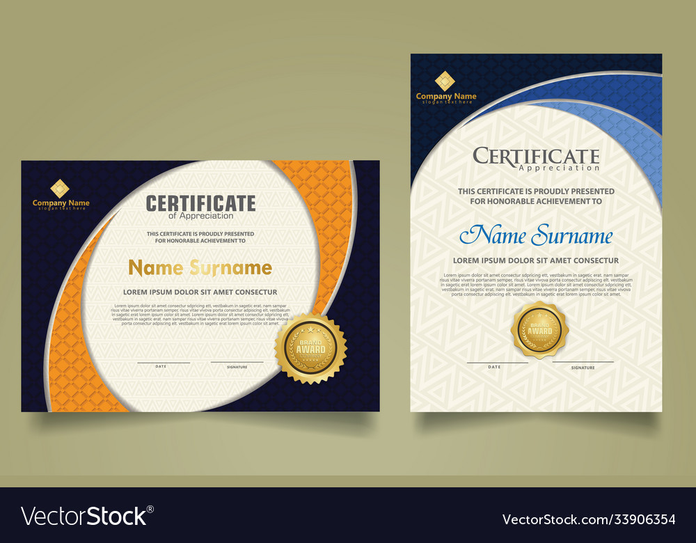 Set modern certificate template with realistic vector image Set modern certificate template with realistic