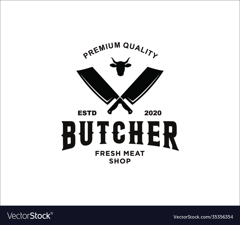 Vintage Butcher Shop Logo With Meat Knives Vector Image